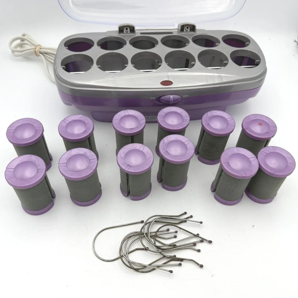 Conair Ion Shine Hair Setter Women Purple 12 Flocked Rollers Metal Clips